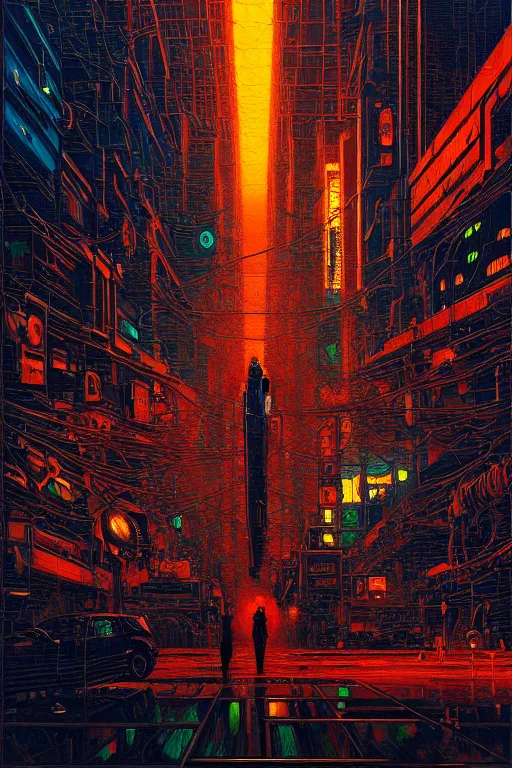 Image similar to beautiful cyberpunk oil painting, perfect lighting. professional design, intricate complexity, by dan mumford and by alberto giacometti, peter lindbergh, malevich, william stout