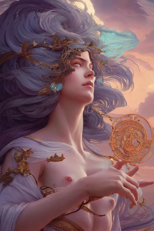 Image similar to goddess of the ocean, accurate anatomy, only two hands, highly detailed, digital painting, artstation, concept art, smooth, sharp focus, illustration, Unreal Engine 5, 8K, art by Ross Tran and greg rutkowski and alphonse Mucha and michelangelo