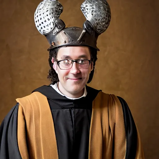 Prompt: faculty photo of a medieval studies professor