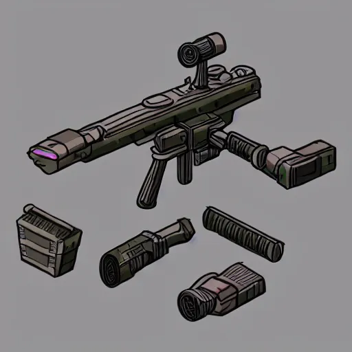 Image similar to isometric concept art of sniper gun that look like a toy
