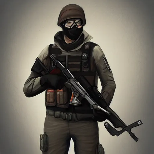 Image similar to CSGO concept art of a russian spy operative