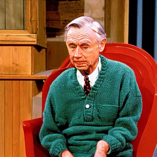 Image similar to sad old man on mr rogers neighborhood, tv show, photography,
