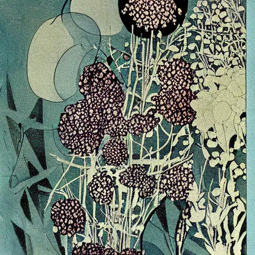 Prompt: random by aubrey beardsley, by oskar fischinger. the digital art is a beautiful & haunting work of art of a series of images that capture the delicate beauty of a flower in the process of decaying. the colors are muted & the overall effect is one of great sadness.