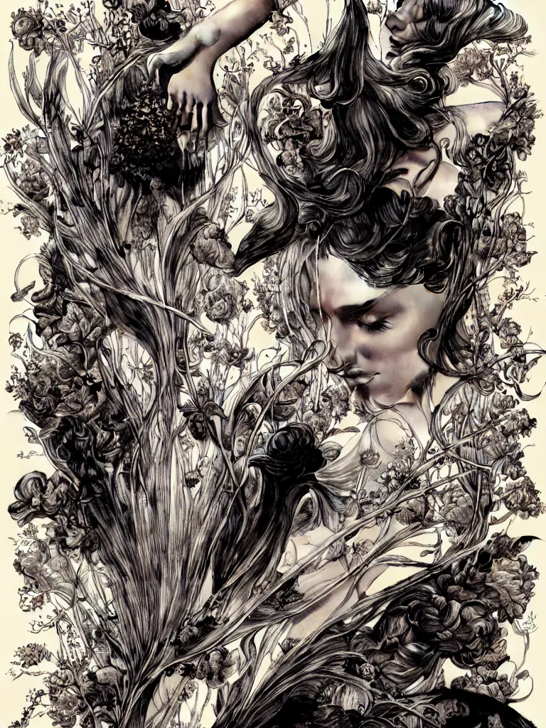 Image similar to fragrance advertising campaign by bernie wrightson, highly detailed