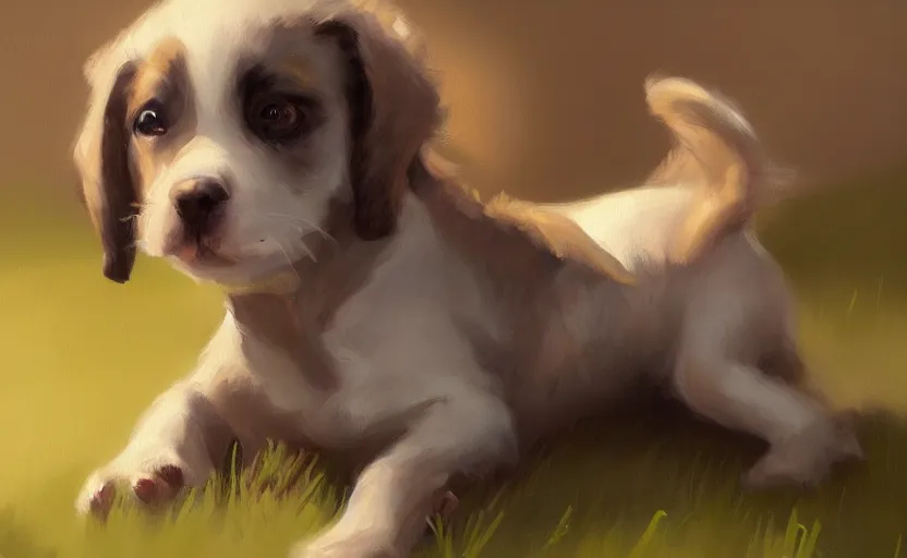 Prompt: A painting of Puppy rubs trending on artstation in the style of Greg Rutkowski