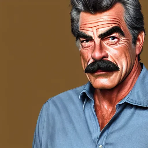 Prompt: The Lovechild of Tom Selleck and Sam Elliott, real life, hyperrealistic, ultra realistic, realistic, highly detailed, epic, HD quality, 8k resolution, body and headshot, front facing, front view, headshot and bodyshot, detailed face, very detailed face