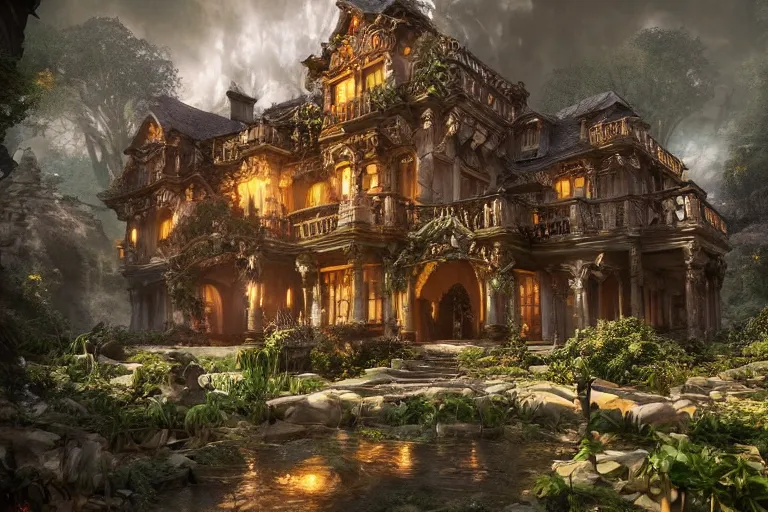 Image similar to the most amazing dream you ever had about mansion of elemental of apples, hyper realistic, ambient lighting, concept art, intricate, hyper detailed, smooth, dynamic volumetric lighting, octane, cinematic