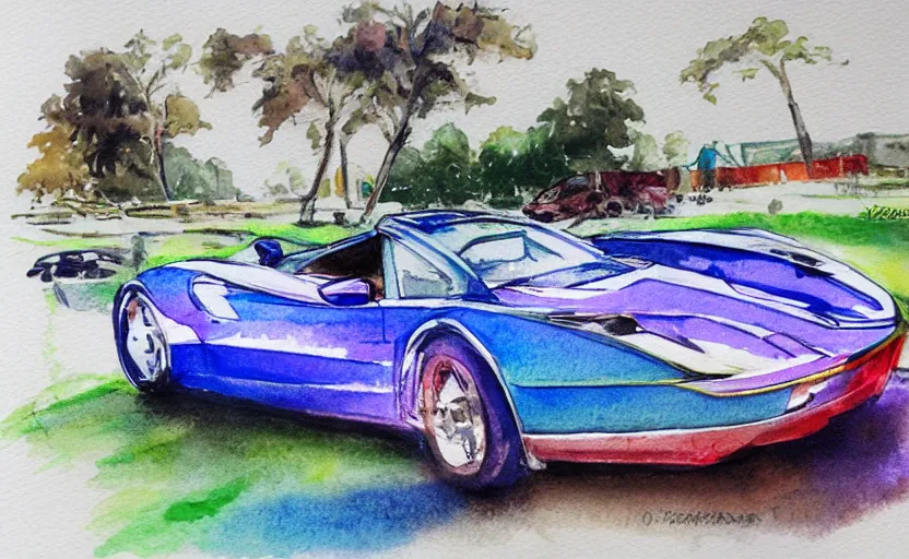 Image similar to colorful watercolor sketch, sport car