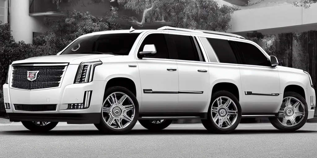 Prompt: A Cadillac Escalade fused with a GMC Yukon, white, single car photography, Los Angeles