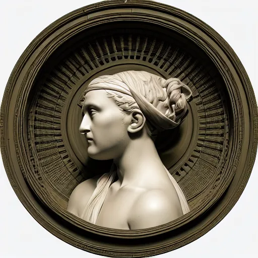 Image similar to a 3 d neon circle surrounding the head of a renaissance statue like a planetary ring, 3 d render, black background, ray tracing, 8 k resolution, sharp focus, very detailed, hyper realistic