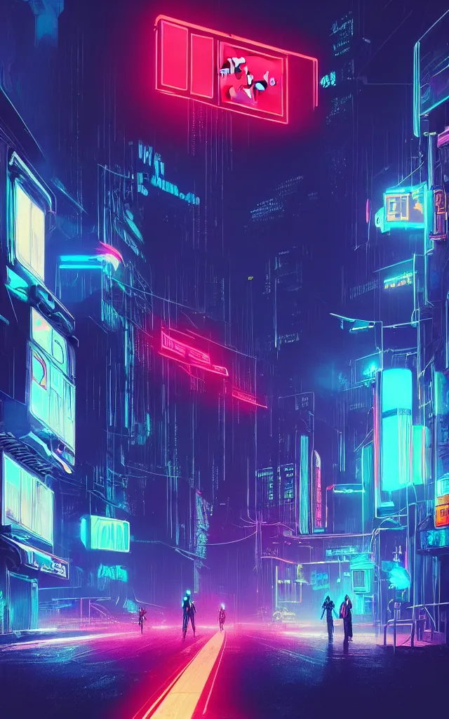 Image similar to concept art of daft punk at a magnificent dark neon futuristic cyberpunk city bustling street at night cyberart by liam wong in the film akira rendered in octane, 3 d render, trending on cgsociety, blender 3 d
