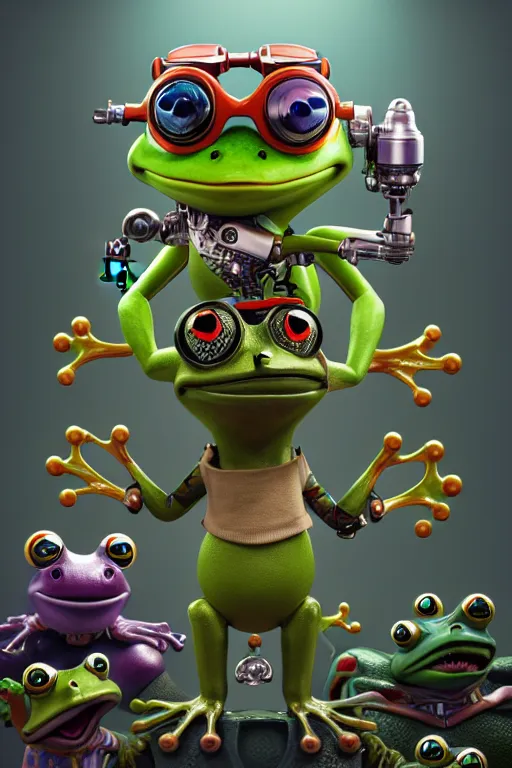 Prompt: the frog became a cyborg, isometric 3d, ultra hd, character design by Mark Ryden and Pixar and Hayao Miyazaki, unreal 5, DAZ, hyperrealistic, octane render, cosplay, RPG portrait, dynamic lighting, intricate detail, summer vibrancy, cinematic