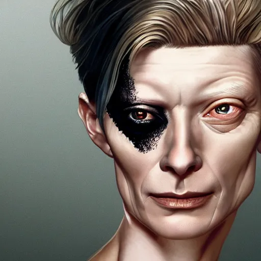 Image similar to hyperdetailed portrait of androgynous tilda swinton as desire of the endless, the sandman, made by caravaggio stanley artgerm lau wlop rossdraws artstation cgsociety concept art cgsociety octane render