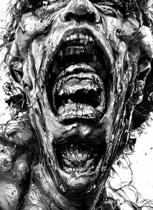 Image similar to close up portrait of bjornson screaming, insane eyes, mad, powerful, domineering, stoic, masterful, intense, ultrafine hyperdetailed illustration by kim jung gi, irakli nadar, intricate linework, sharp focus, octopath traveler, yoji shinkawa, highly rendered, detailed, concept art