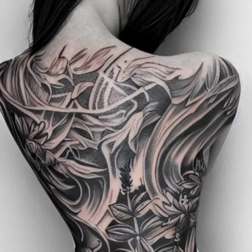 Image similar to girl with tattoo, realistic detailed shading, photo, robin elay