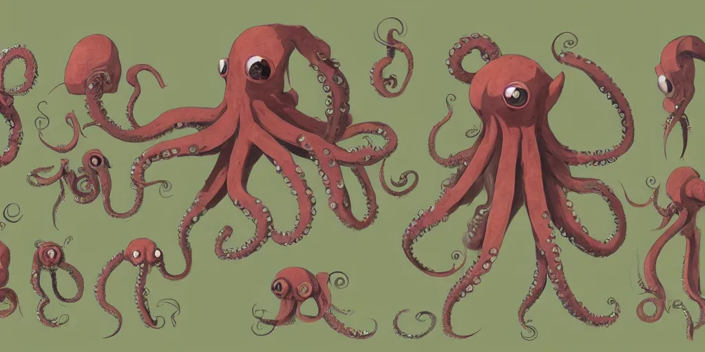 Image similar to character design, concept art, portal octopus, unreal engine, by studio ghibli,