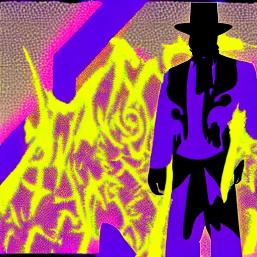 Image similar to undertaker in a vaporwave style