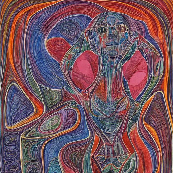 Image similar to woman designed by corbusier, by alex grey