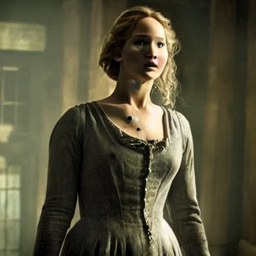 Prompt: jennifer lawrence is the monster, still from the movie mary shelley's frankenstein