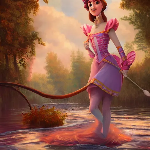 Prompt: a portrait of a princess in an animated disney backwater bayou movie, oil painting, pale colors, high detail, 8 k, wide angle, global illumination, trending on artstation,
