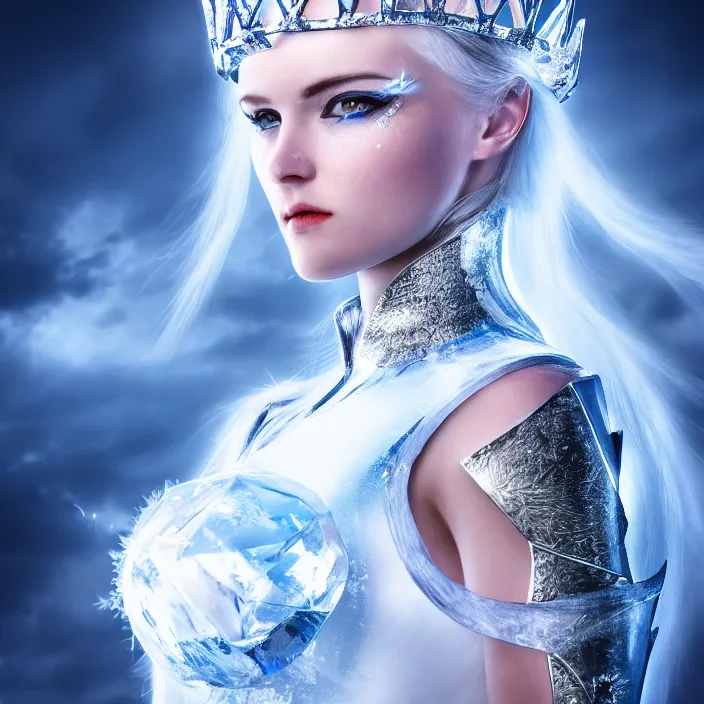 Prompt: photo of a very beautiful!! ice queen warrior with ice powers highly detailed 8 k hdr smooth sharp focus high resolution award - winning photo