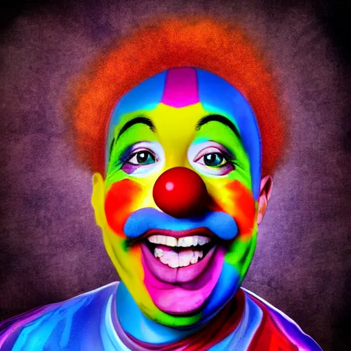 Image similar to Portrait of a colorful happy joyful clown, funny, digital art masterpiece