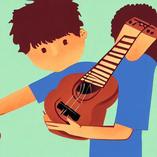 Image similar to illustration of a boy playing a ukulele