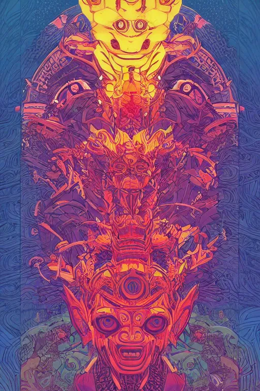 Image similar to totem animal tribal chaman vodoo mask feather gemstone plant video game illustration vivid color borderlands and by feng zhu and loish and laurie greasley, victo ngai, andreas rocha, john harris radiating a glowing aura