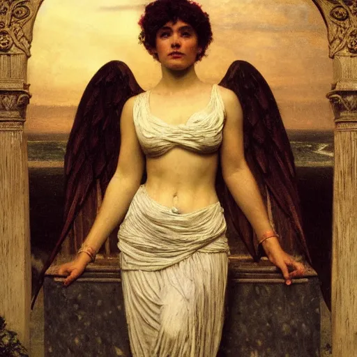 Prompt: oil painting on wood. 1 8 9 6. angel of darkness tortured torment gesture agony despair. by herbert james draper, sir lawrence alma - tadema, john william godward. epitome of victorian era.. cinematic criterion composition filmography. 4 k post - processing photoshop trending on artstation erudite. masterful artistic composition