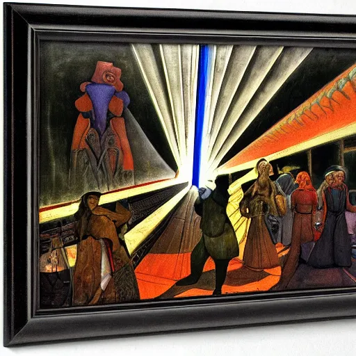 Image similar to the shaman of the subway, an art deco painting by leo and diane dillon and annie swynnerton and diego rivera and nicholas roerich, dramatic lighting, god rays, smooth, sharp focus, highly detailed