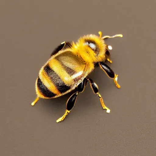 Image similar to honey bee made of metal, shiny, glowing