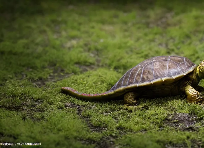 Prompt: national geographic wildlife photo of real life yoshi yoshi in real life in the wild, dinosaur turtle, 8 k, 8 5 mm f 5. 6