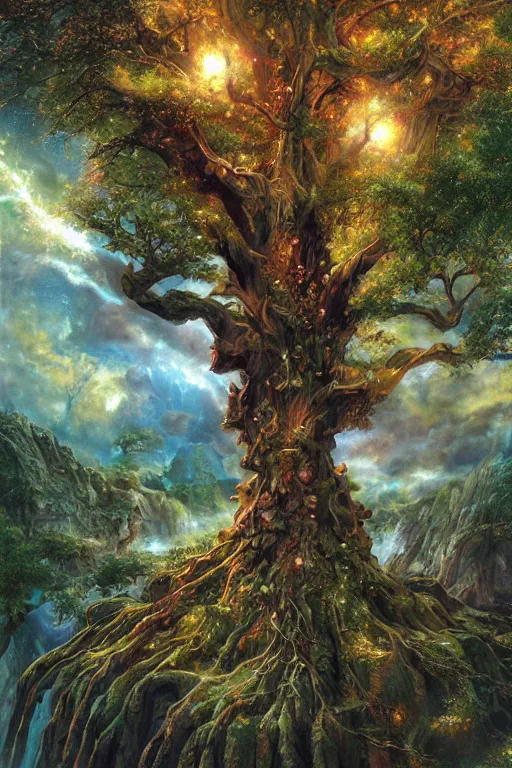 Prompt: tree of life, four seasons, volymetric light, highly detailed matte painting by noriyoshi ohrai, by charlie bowater, by mark brooks