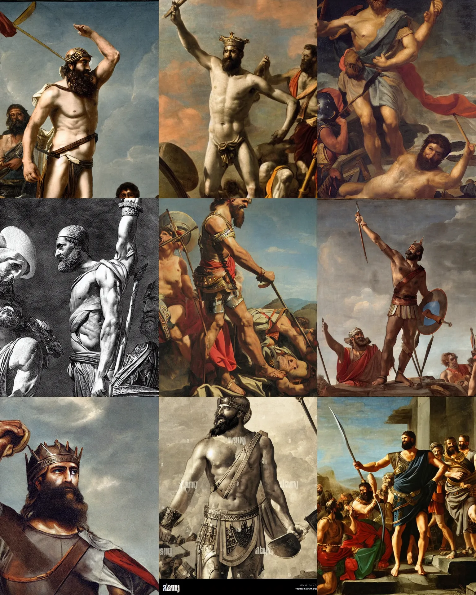 Prompt: king leonidas of sparta looks up to the sky with might, modern picture