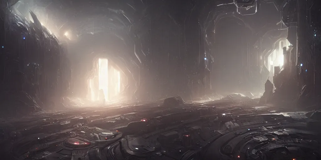 Prompt: sci - fi dark space void, greg rutkowski, 8 k, shallow depth of field, intricate detail, concept art,