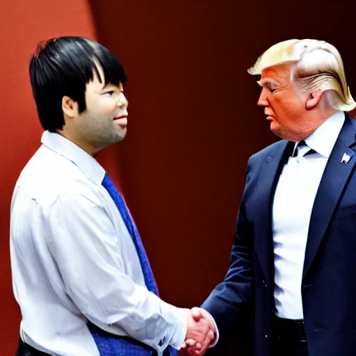 Image similar to donald trump and Hikaru Nakamura shaking hands
