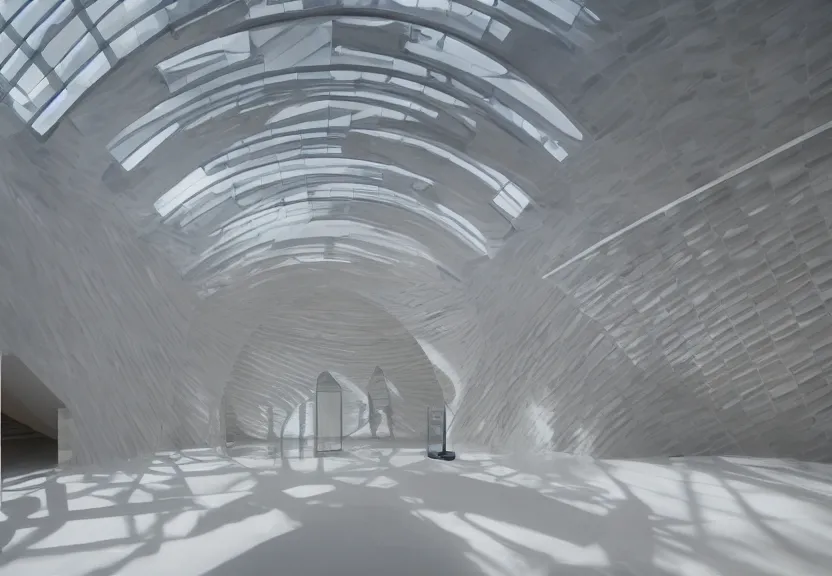 Image similar to a room in a museum for ai art sculptures invisible modern slate stone photo skylight architecture
