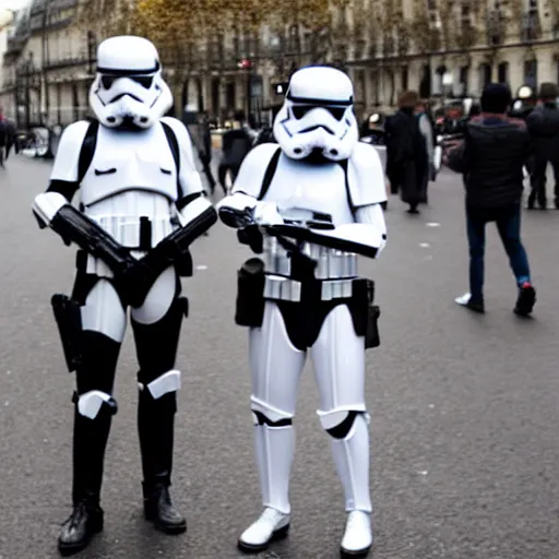 Prompt: storm troopers on the streets of paris, taking photos