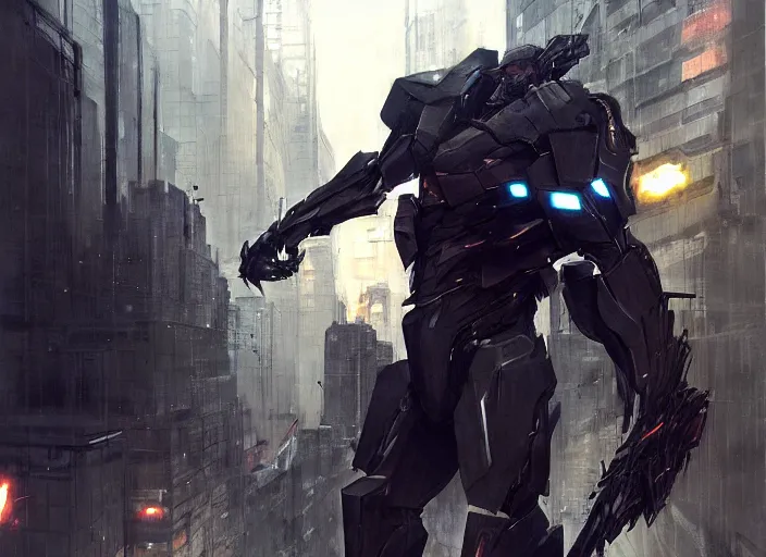 Image similar to samuel rodriguez from metal gear rising revengeance in the city by greg rutkowski