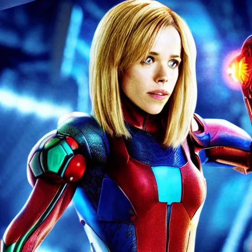 Image similar to rachel mcadams playing the role of samus in the new metroid movie, film still, 4 k, highly detailed, dramatic lighting