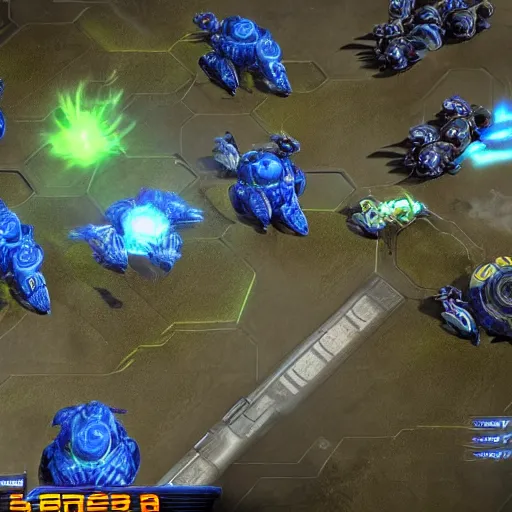 Prompt: a screenshot from a professional starcraft 2 match