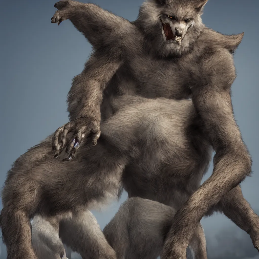 Prompt: a handsome werewolf seductive fursona, digital art, redshift render, hyperrealistic, ray - tracing photographed with canon