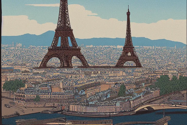 Prompt: paris historical sites by hasui kawase, artstation