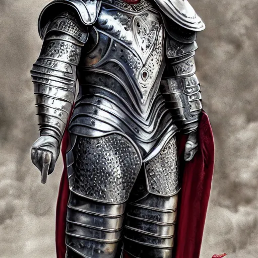 Image similar to portrait of cristano ronaldo wearing heavy shiny armor with no helmet, gladiator style, clouded, detailed, intricate, realistic, hdr, 8 k