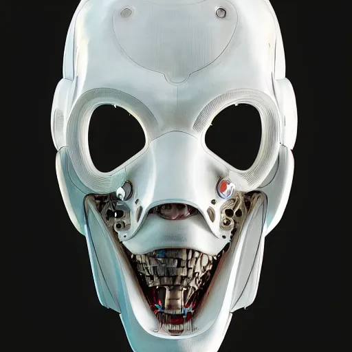 Image similar to man with scifi mask, actuators, carbon fiber, white plastic, bones and wires, soft light painted by james jean and katsuhiro otomo and erik jones, inspired by akira anime, smooth face feature, intricate oil painting, high detail illustration, sharp high detail, manga and anime 1 9 9 9