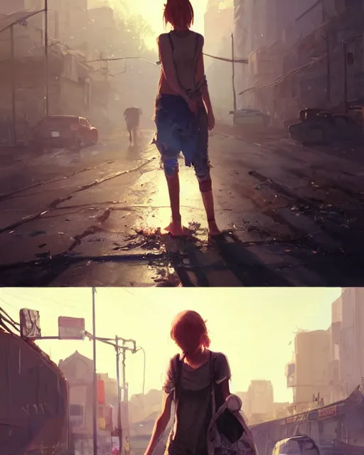 Image similar to Homeless taylor swift wearing tattered rags, dirt, in GTA V, Stephen Bliss, unreal engine, fantasy art by Greg Rutkowski, Loish, Rhads, Makoto Shinkai and Lois van baarle, ilya kuvshinov, rossdraws global illumination, radiant light, detailed and intricate environment