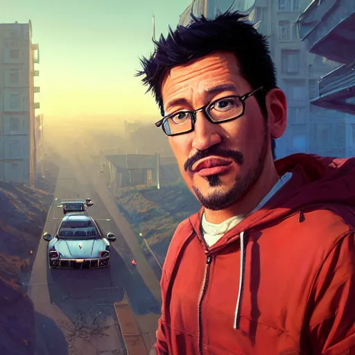 Image similar to highly detailed portrait of markiplier as a puppet in gta v, stephen bliss, unreal engine, fantasy art by greg rutkowski, loish, rhads, ferdinand knab, makoto shinkai and lois van baarle, ilya kuvshinov, rossdraws, tom bagshaw, global illumination, radiant light, detailed and intricate environment