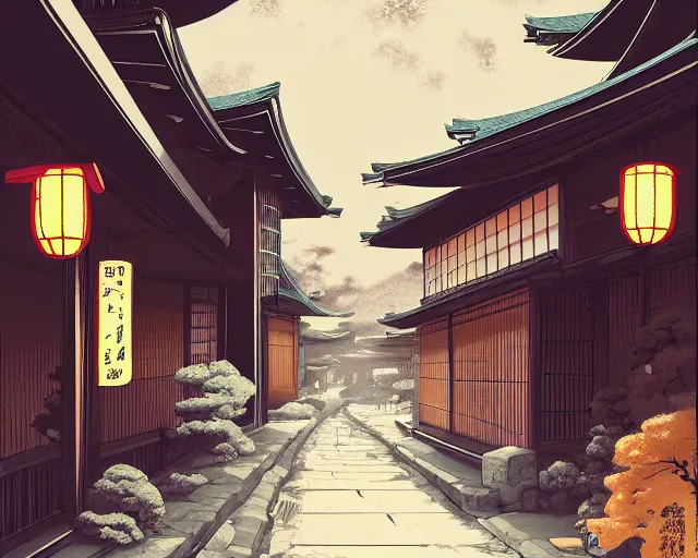Prompt: a street in ancient japan artstation