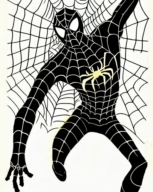 Image similar to sketch of a gold and black spider - man by steve ditko