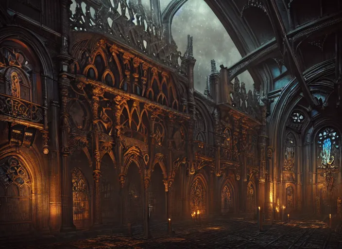 Image similar to steam necropolis, memento mori, gothic, neo - gothic, art nouveau, hyperdetailed copper patina medieval icon, stefan morrell, philippe druillet, ralph mcquarrie, concept art, steampunk, unreal engine, detailed intricate environment, octane render, moody atmospherics, volumetric lighting, ultrasharp, ominous, otherworldly